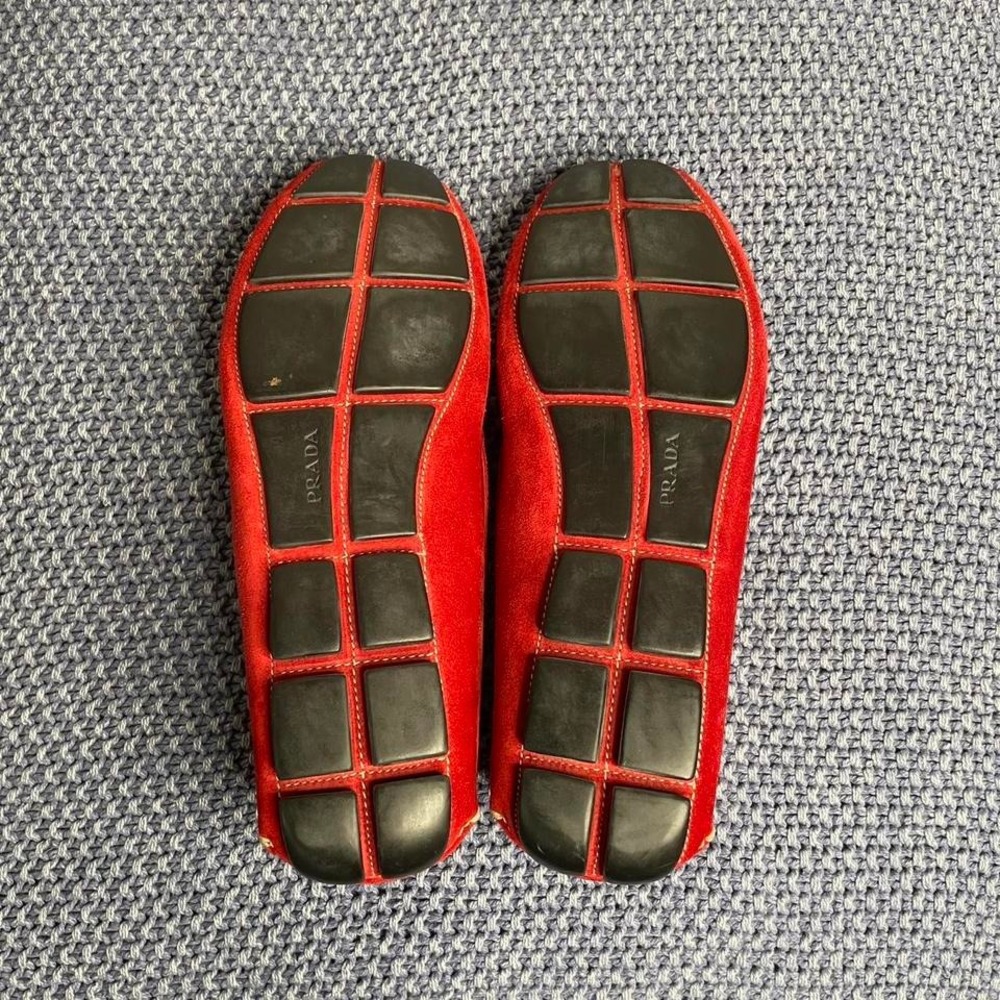 Prada Calzature Uomo red velvet suede loafers, driving moccasins 9.5 - Picture 7 of 8